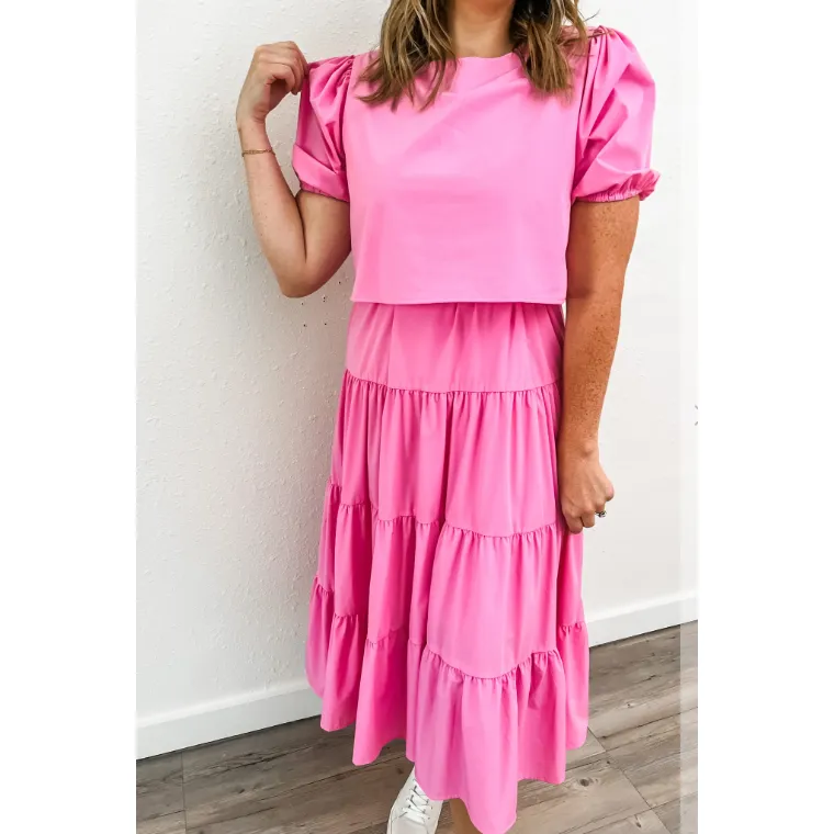 Pink Overlay Tie Belt Midi