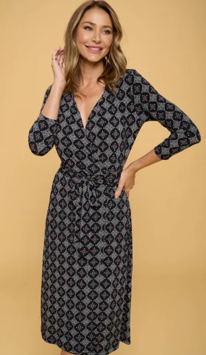 Renee C Black Print Jersey Wrap Dress