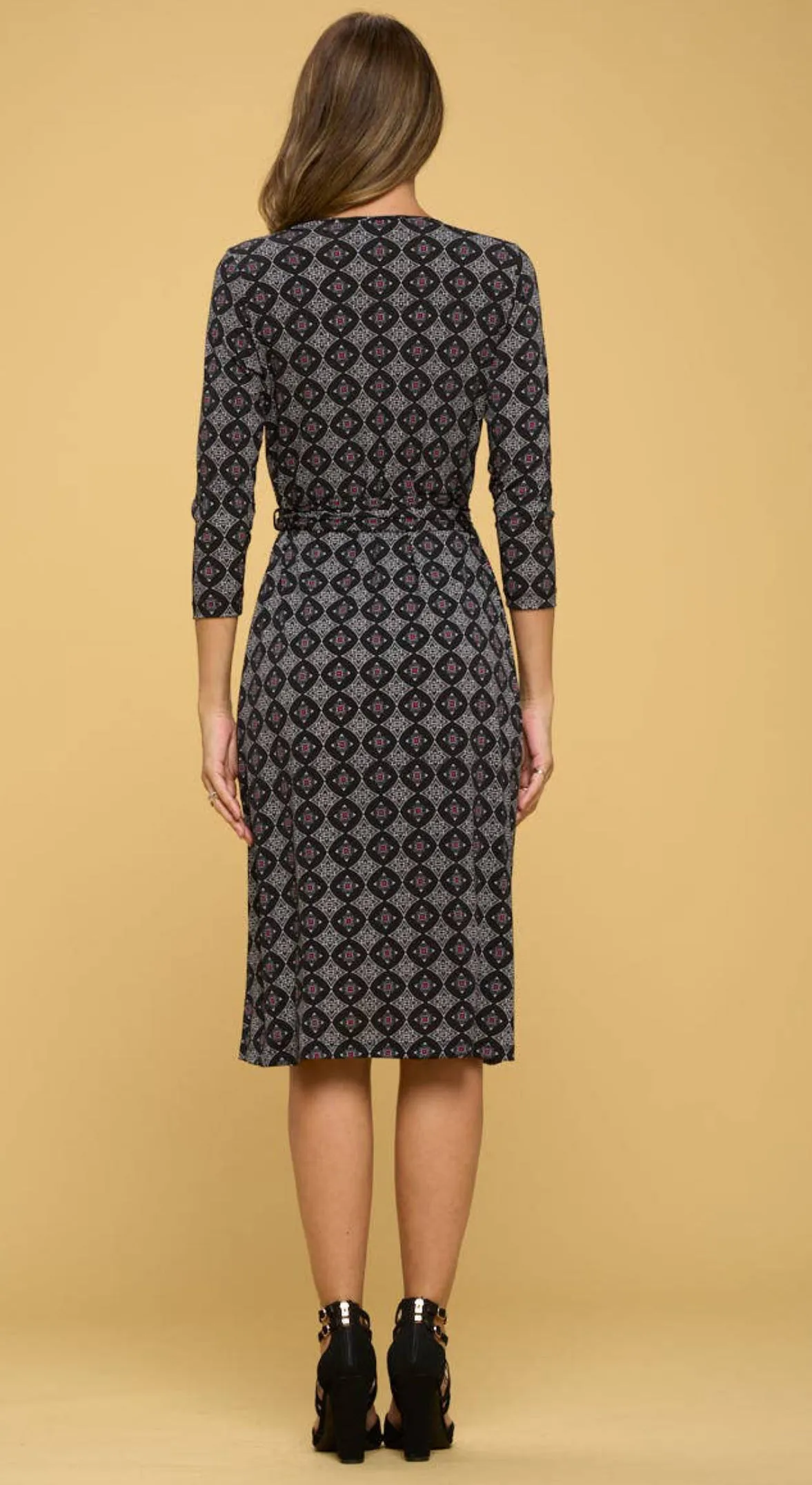 Renee C Black Print Jersey Wrap Dress