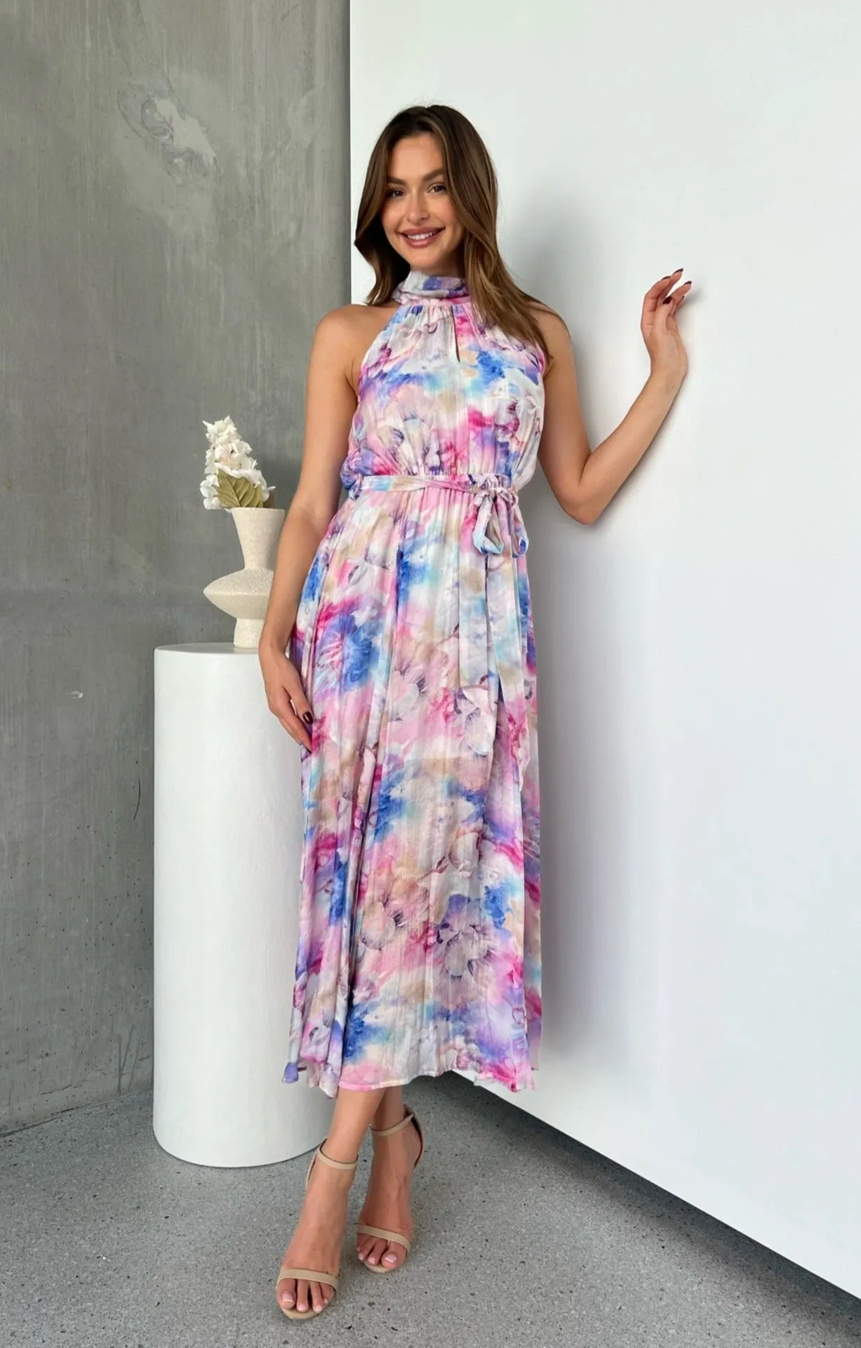 Rowan Halter Multi Water Colour Print Dress