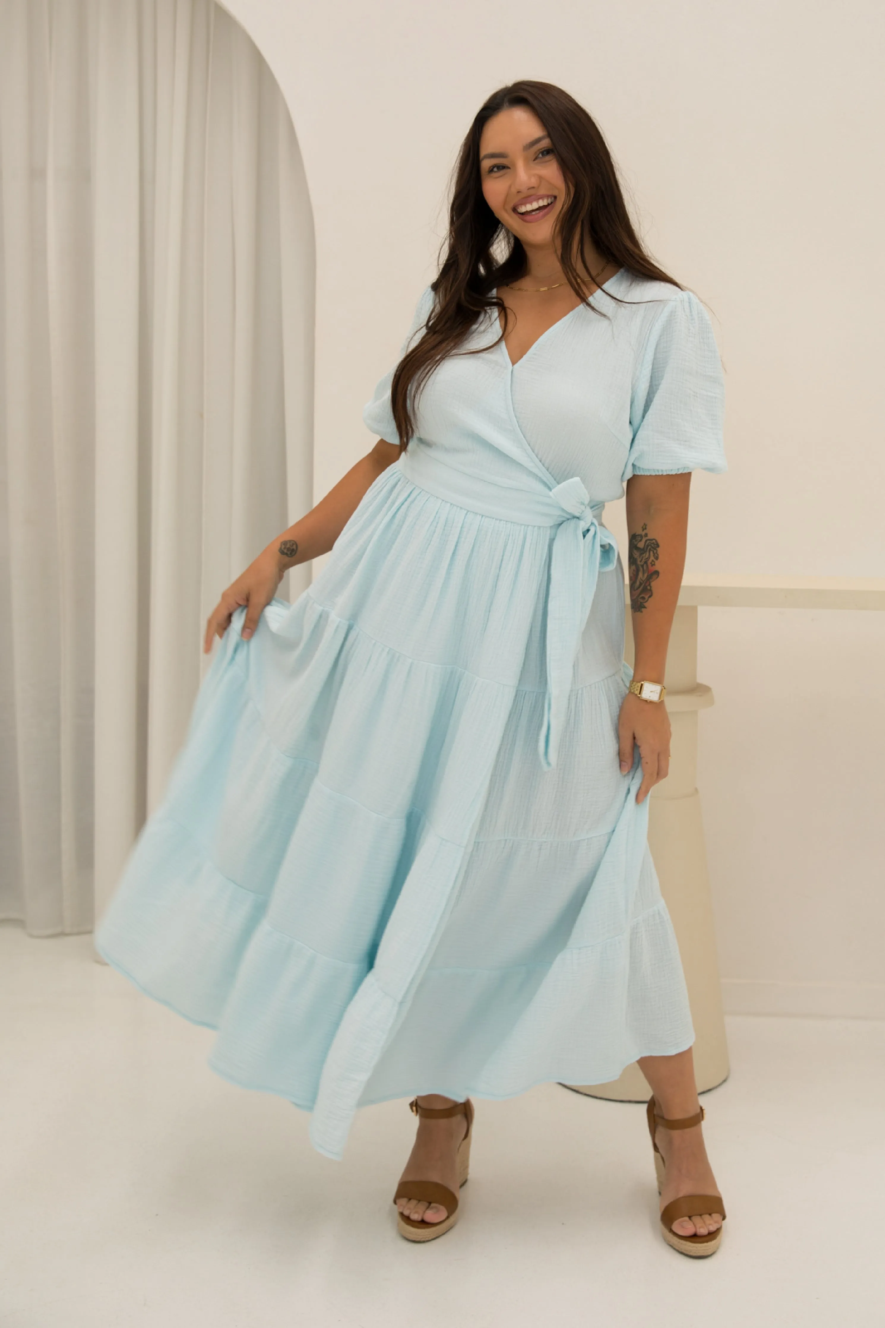 Ruffle Wrap Dress | Powder Blue | FINAL SALE