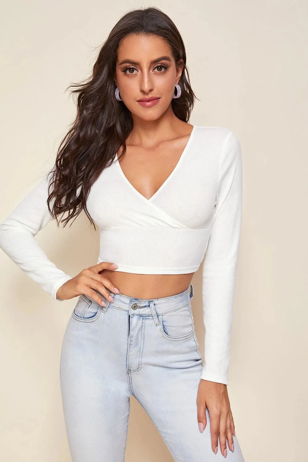 Surplice Neck Crop Top White