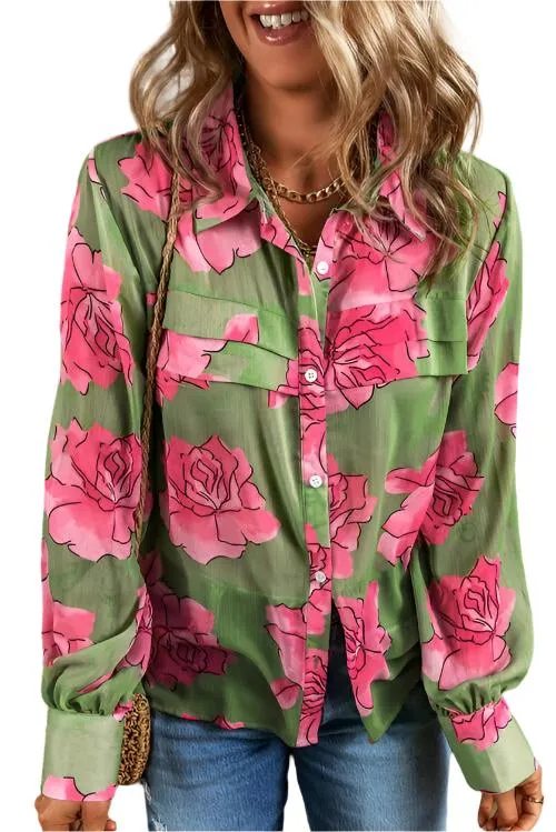 TEEK - Green Rosy Long Sleeve Shirt