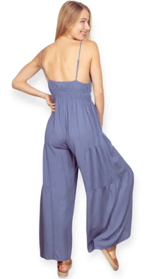 The Savannah Wide Leg Jumpsuit- Blue