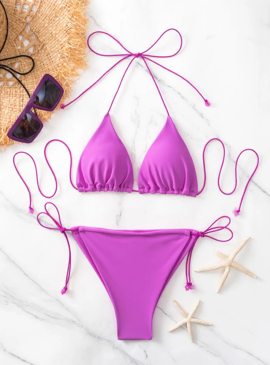 Three-point Solid Color Simple String Strap Bikini