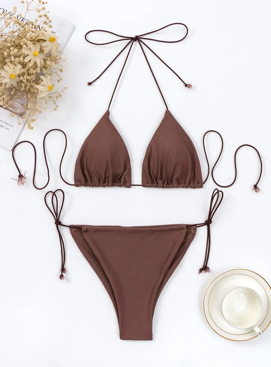 Three-point Solid Color Simple String Strap Bikini