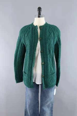 Vintage 1960s Green Irish Wool Fisherman's Sweater