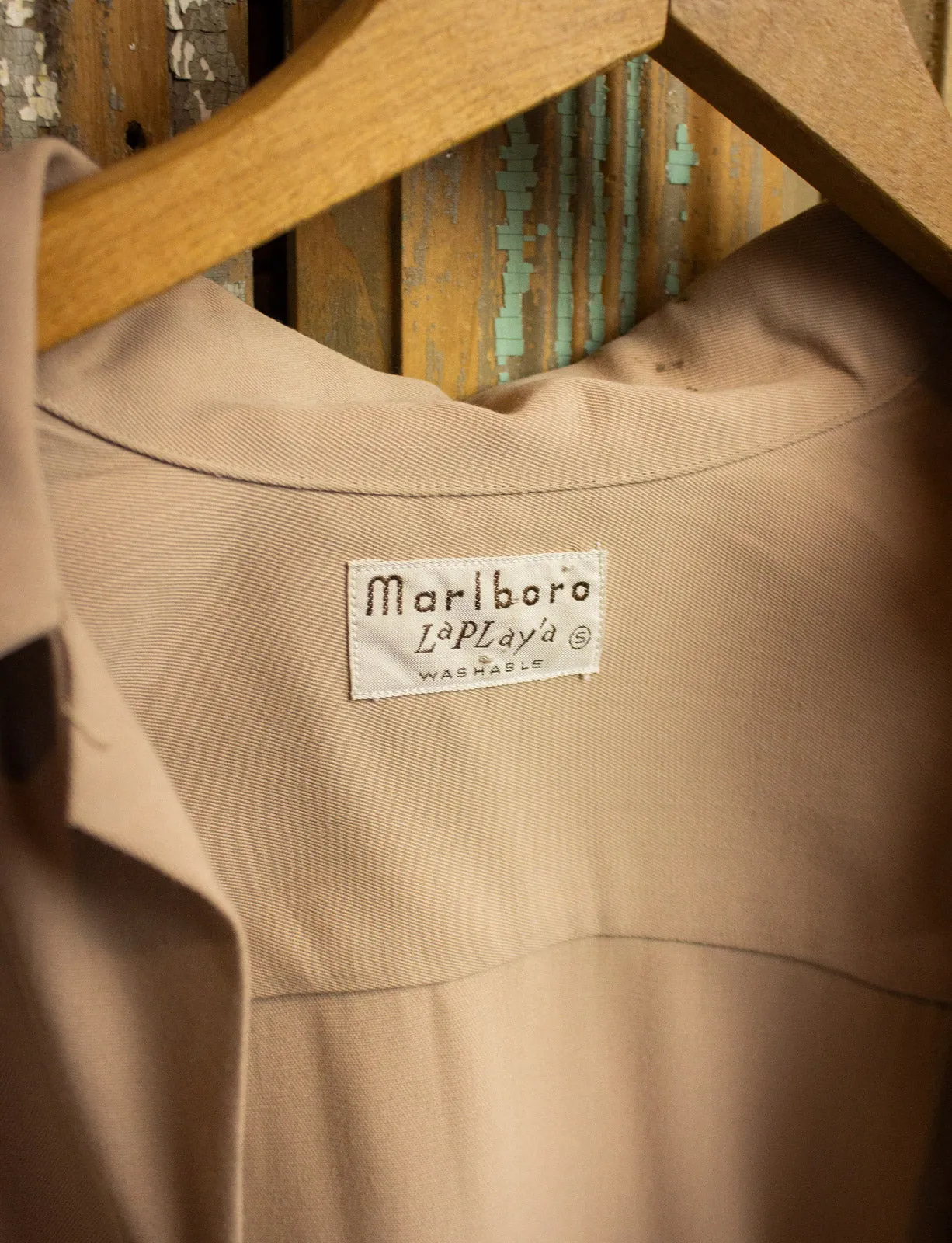 Vintage Marlboro Gabardine Button Up Shirt 40s Tan Small