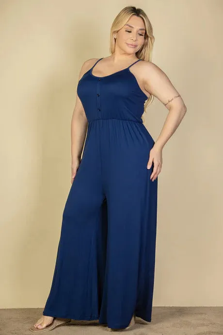 Voluptuous ( ) Plus Size Button Front Wide Leg Jumpsuit - 4 colors