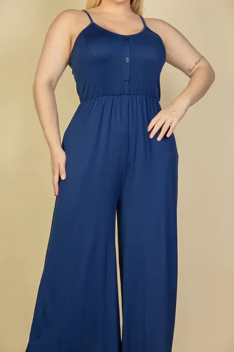 Voluptuous ( ) Plus Size Button Front Wide Leg Jumpsuit - 4 colors