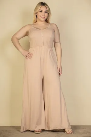 Voluptuous ( ) Plus Size Button Front Wide Leg Jumpsuit - 4 colors