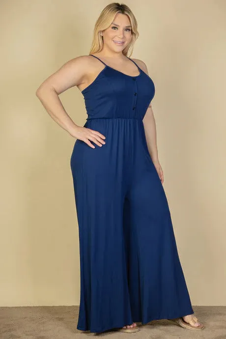 Voluptuous ( ) Plus Size Button Front Wide Leg Jumpsuit - 4 colors