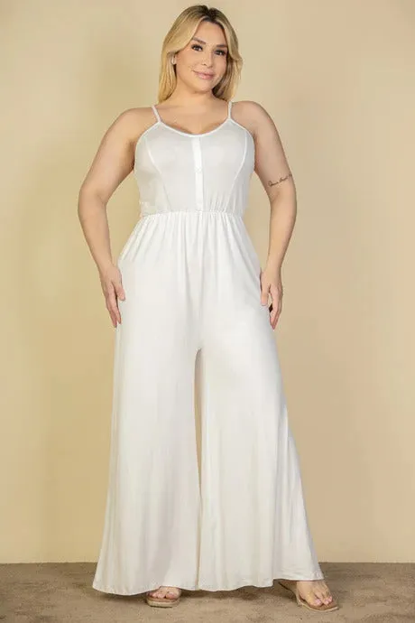 Voluptuous ( ) Plus Size Button Front Wide Leg Jumpsuit - 4 colors