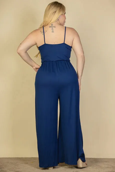 Voluptuous ( ) Plus Size Button Front Wide Leg Jumpsuit - 4 colors