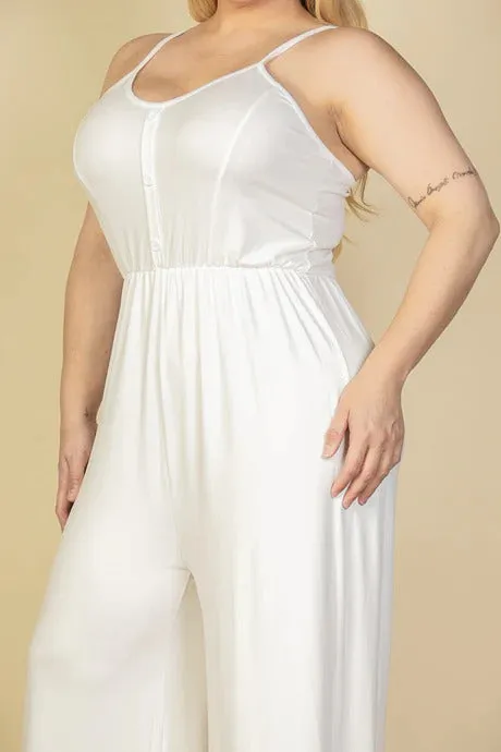 Voluptuous ( ) Plus Size Button Front Wide Leg Jumpsuit - 4 colors