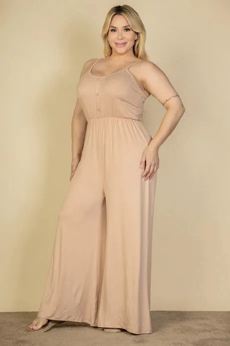 Voluptuous ( ) Plus Size Button Front Wide Leg Jumpsuit - 4 colors