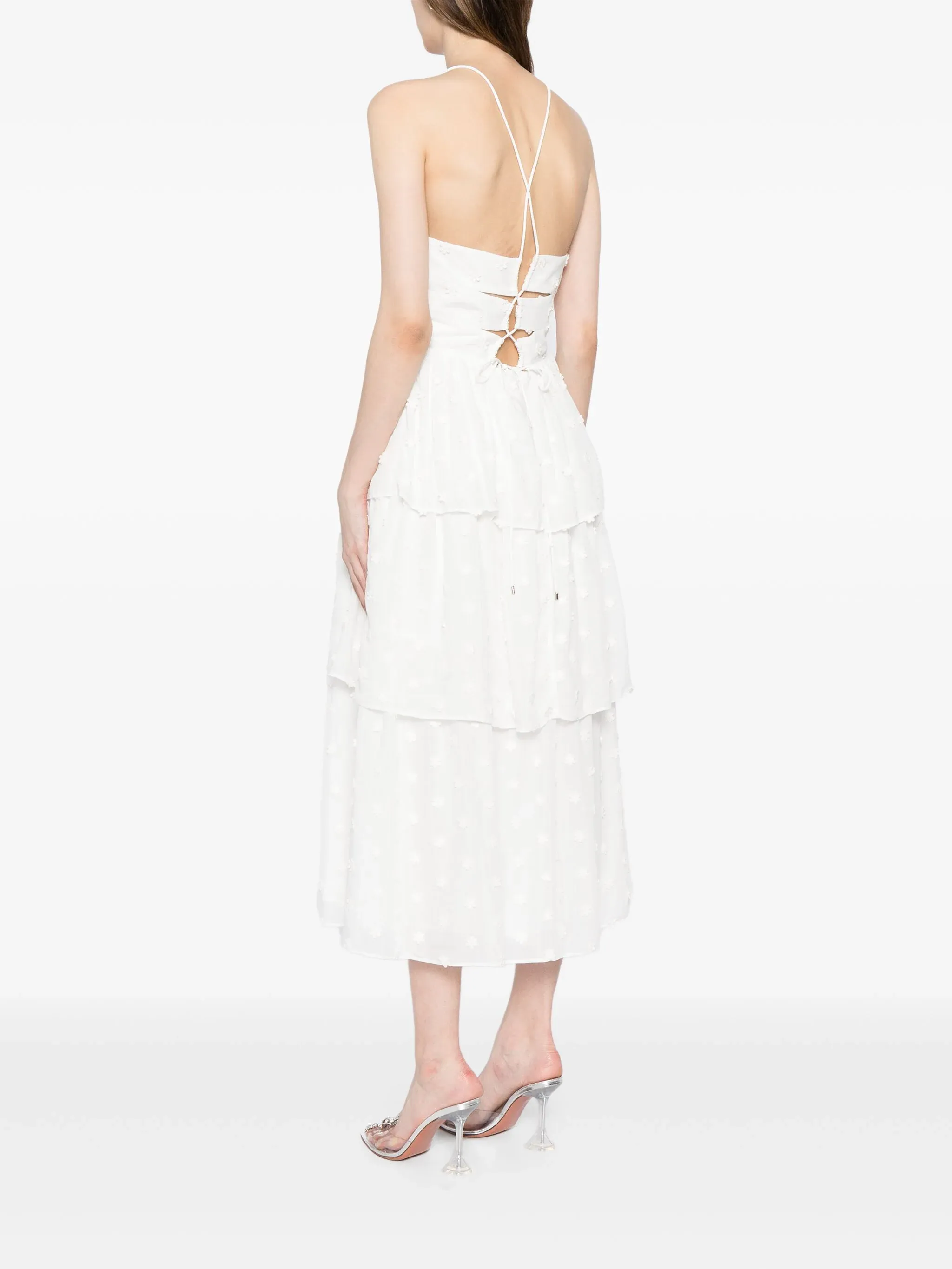 White Cotton Tie Back Midi Dress